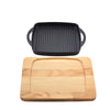 Sizzling Plate Square 26x26cm - Cast Iron Steak Plate Sizzle Griddle with Wooden Base Steak Pan Grill