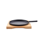 Sizzling Plate Iron Skillet Round  Steak Pan 20CM-24CM With Handle and Wooden Base