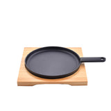 Sizzling Plate Iron Skillet Round  Steak Pan 20CM-24CM With Handle and Wooden Base