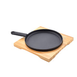 Sizzling Plate Iron Skillet Round  Steak Pan 20CM-24CM With Handle and Wooden Base