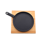 Sizzling Plate Iron Skillet Round  Steak Pan 20CM-24CM With Handle and Wooden Base