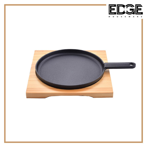 Sizzling Plate Iron Skillet Round  Steak Pan 20CM-24CM With Handle and Wooden Base