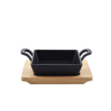 Mini Square 12.5CM Sizzling Plate with handle and Wooden Base