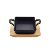 Mini Square 12.5CM Sizzling Plate with handle and Wooden Base