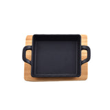 Mini Square 12.5CM Sizzling Plate with handle and Wooden Base