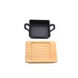 Mini Square 12.5CM Sizzling Plate with handle and Wooden Base