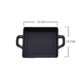Mini Square 12.5CM Sizzling Plate with handle and Wooden Base