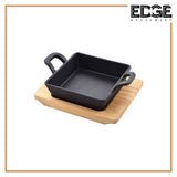 Mini Square 12.5CM Sizzling Plate with handle and Wooden Base