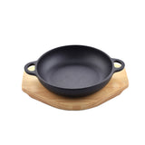 Sizzling Plate Round Cast Iron Skillet 19CM-24CM with With Handle and Wooden Base