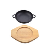 Sizzling Plate Round Cast Iron Skillet 19CM-24CM with With Handle and Wooden Base