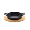 Sizzling Plate Oval  with handle and wood base