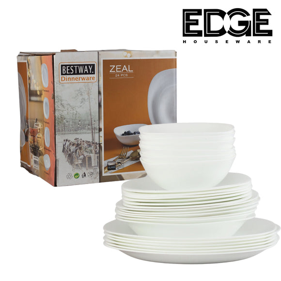 BESTWAY OPAL DINNERWARE set of 24,  Flat Plates, Soup Plates,Bowls r - White