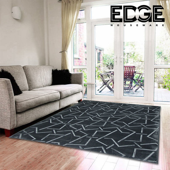 Midnight Fluffy Rug Carpet Contemporary Living & Bedroom Soft Embossed Carpet Rug (Blue Grey)