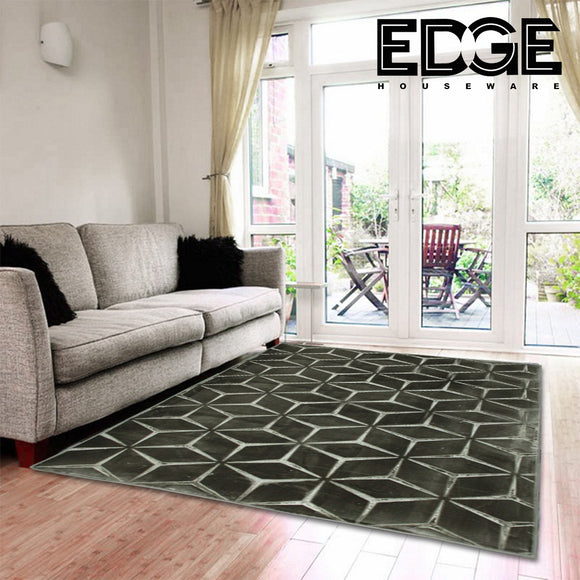 Midnight Fluffy Rug Carpet Contemporary Living & Bedroom Soft Embossed Carpet Rug (Dark Grey)