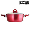 Nonstick Stockpot with Glass Lid, Aluminum Red Pot with Marble Non-stick Coating