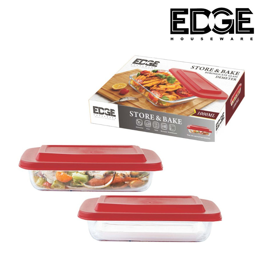 Edge Demeter Deep Glass Rectangular Baking Dish with LID Microwave Safe Glass Food Storage Containers - Newly Innovated Hinged BPA-free Locking lids